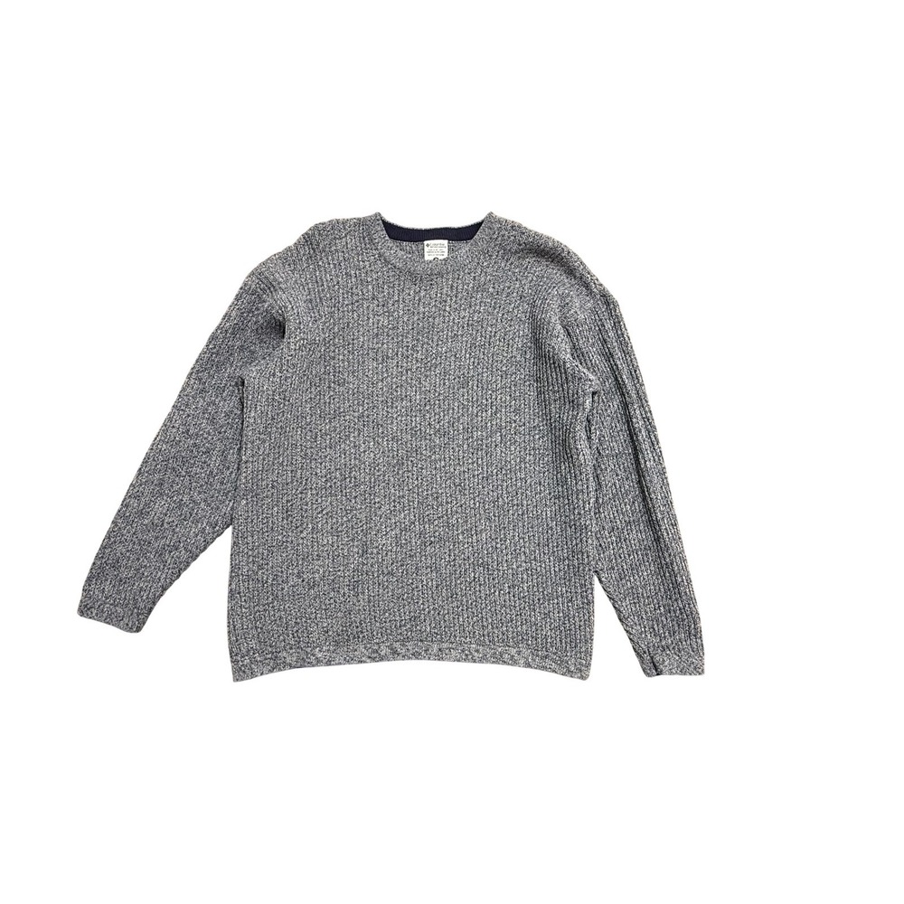 Columbia Sweater Mens Medium Gray Cotton Knit Crewneck Pullover Logo Textured